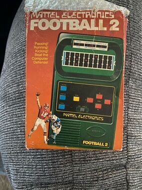 Mattel Electronics Football 2 Handheld Game Box in Green and Orange